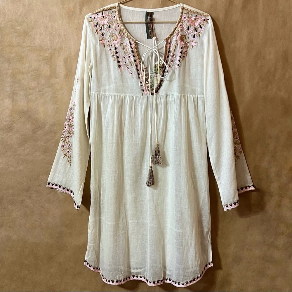 Anthropologie | NWT Aratta Valentina Tunic Sand Pearl Embroidered Popover Size S